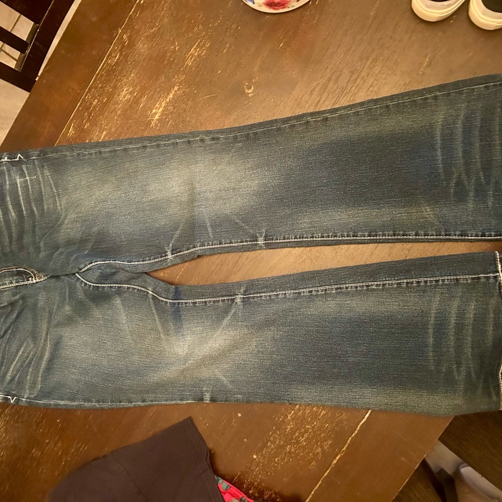 7 of all man kind Blue Boot Cut Denim Jeans with beaded Pockets and Stylish